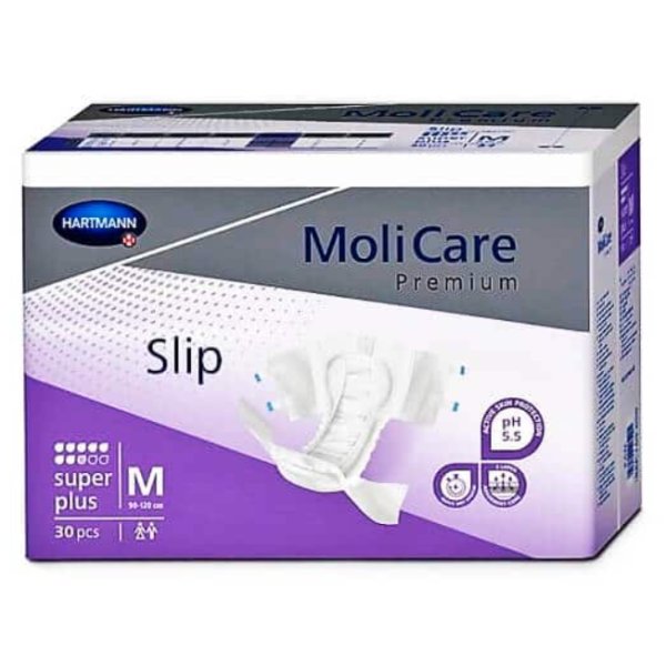 Molicare Premium Slip Super Plus M composta por uma camada de não tecido  respirável de polipropileno e polietileno.